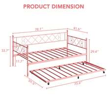 Daybed With Trundle, Trundle Bed Twin With Heart-Shaped Headboard, Sturdy Metal Day Bed With Steel Slat Support, Twin Daybed For Living Room, Bedroom And Guest Room, Easy Assembly,Pink - Hồng - Xem 2