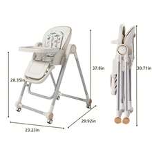 Nawahev 2-In-1 Baby High Chair For Dining Table, Toddler Booster Seat, Adjustable Height & Reclining Backrest, Foldable & Portable, PU Cushion, Lockable Wheels - White - View 2
