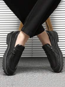 Men's Loafers Moccasins Casual Shoes Slip-On Boat Shoes Slouchy Shoes Leather Soft Bottom Canvas Flat Shoes Black Formal Shoes - Black - View 4