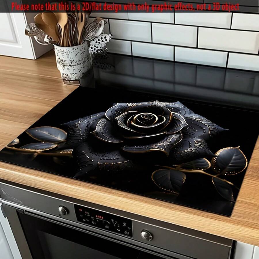 1pc 2D Floral Pattern Stove Protector Mat - Heat Resistant Glass/Kitchen Accessory, Suitable For Stove, Oven, Washing Machine And Dryer - Scratch-Resistant, Easy To Clean Desktop Protector
