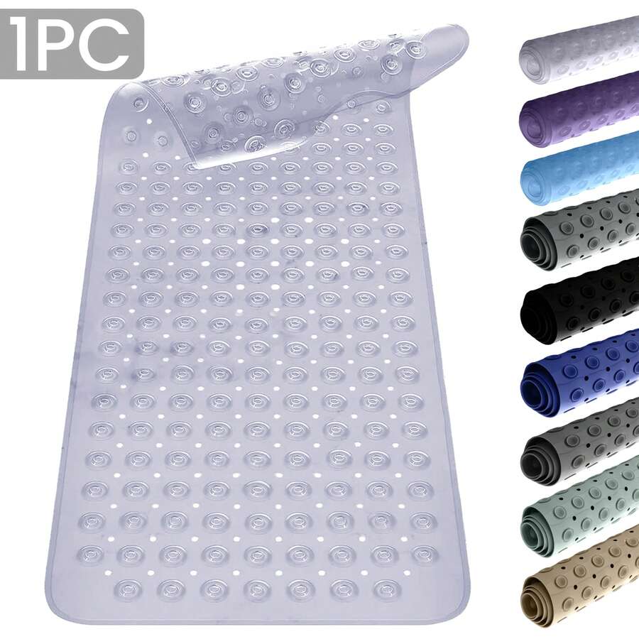 1pc Bath Mat - Lux Decor Non-Slip Durable PVC Tub Mat With Suction Cups And Drainage Holes - 40x16 Inches- For Shower And Bathtub Comfort, Roll-Up Storage, Home Decor, Back To School, Graduation Gifts-, Spring Cleaning Upgrade, Valentine's Day Spa Feel, Safety First, Quick Dry Surface, Mold Resistant, Easy Clean, Comfortable Standing, Shower Essential, Bathtub Safety, Bathroom Upgrade, Daily Use Mat, Home Basic, Family Use, Everyday Living - 清除 - 查看 1