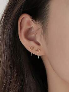 1 par de pendientes minimalistas con forma de corazón, diseño simple con electrochapado, adecuado para el Día de San Valentín y uso diario - Pendientes de aleación de hierro - Ver 16