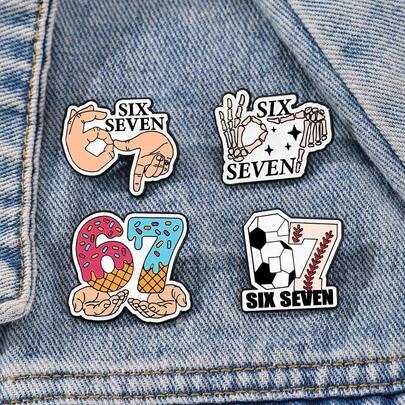 4pcs/Set SIX SEVEN Enamel Brooch Pin Fashion Decorative Brooches Ornaments Lapel Bag Badges Jewelry Gifts