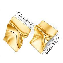 夸张创意个性化耳钉，不对称几何镜面设计，时尚百搭 - 金色 - 查看 6