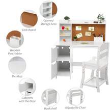Juego de computadora y Silla para niños y niñas, Mesa de Escritura de Madera para niños con estantería, tablón de anuncios, gabinete y cajón para Edades de 3 a 8 años, Color Blanco - Blanco - Ver 4