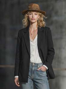 Women's Casual Loose Fit Office/Work Commute Blazer Jacket - Black - View 4