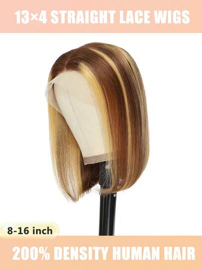 [16" Ombre Highlight Bob Wig]Elegant Short Bob Lace Front Wig For Women - 13x4 Transparent Lace Front Wig 200% Density,Short Straight Bob Wigs Human Hair, Pre-Plucked Wig For Cosplay & Daily Use Chic Straight Short Bob Wigs #4/27 Wigs Human Hair Beginners Wigs For Women Easy-To-Wear Wig Pre Plucked Pre Cut Elegant Everyday & Special Occasion Hairstyle For Women Hair 8-16 Inch Ombre Highlight Straight Short Bob Wigs