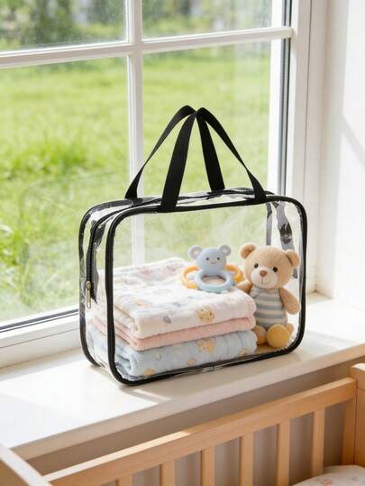 1个婴儿房收纳袋，带结实拉链和提手 - 大号塑料收纳袋，适合旅行、收纳玩具、衣服、积木和配件 - 多用途长方形收纳袋（及其用途）、收纳篮