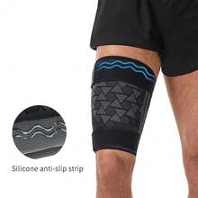 1pc Thigh Compression Sleeve With Adjustable Non-Slip Compression Strap, Elastic & Breathable, Suitable For Men & Women Sports, Fitness, Running - Black - View 4
