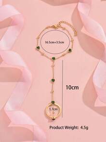 1 件时尚不锈钢绿钻心形戒指和手指链手链套装，奢华优雅派对庆典珠宝配饰，适合女士 - 銀色 - 查看 9