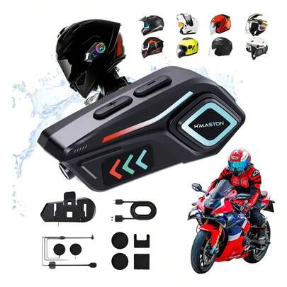 H'maston MT02 Fone de ouvido bt para capacete Bluetooth IP65 Sem Fio Prova BT5.4 LED