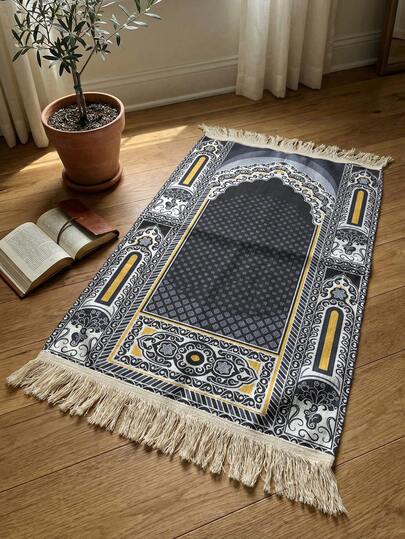 1pc Portable Prayer Mat With Tassels | Soft & Washable, Elegant Floral Pattern, Vintage Lace, Extra Large Size, Suitable For Religious Worship