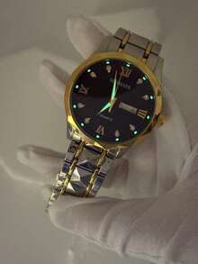 Automatic Mechanical Watch For Men, Stainless Steel Strap, Dual Calendar Luminous Men's Wristwatch - Valentine's Day Gift - Fast Delivery - Silver - View 9