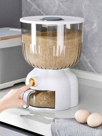 1pc 10kg Capacity Rice Storage Box, Grain Storage Canister, Airtight Rice Container With Measuring Cup, Pest & Moisture Proof For Home Use