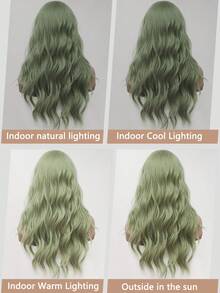 clouder Gothic Punk Green Long Wavy Curly Wig 26-Inch Center-Parted Bangs Heat-Resistant Synthetic Fiber Wig Women's Soft Voluminous Curls Suitable For Daily Cosplay, Street Style, Holiday Parties, Music Festivals, Y2K Aesthetic, Avant-Garde College Style, Modern Fashion Punk Looks - Green - View 10