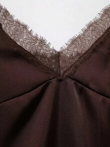 DEEKA Summer New Women's Fashion Sexy Lace & Satin Blouse - Brown - View 6