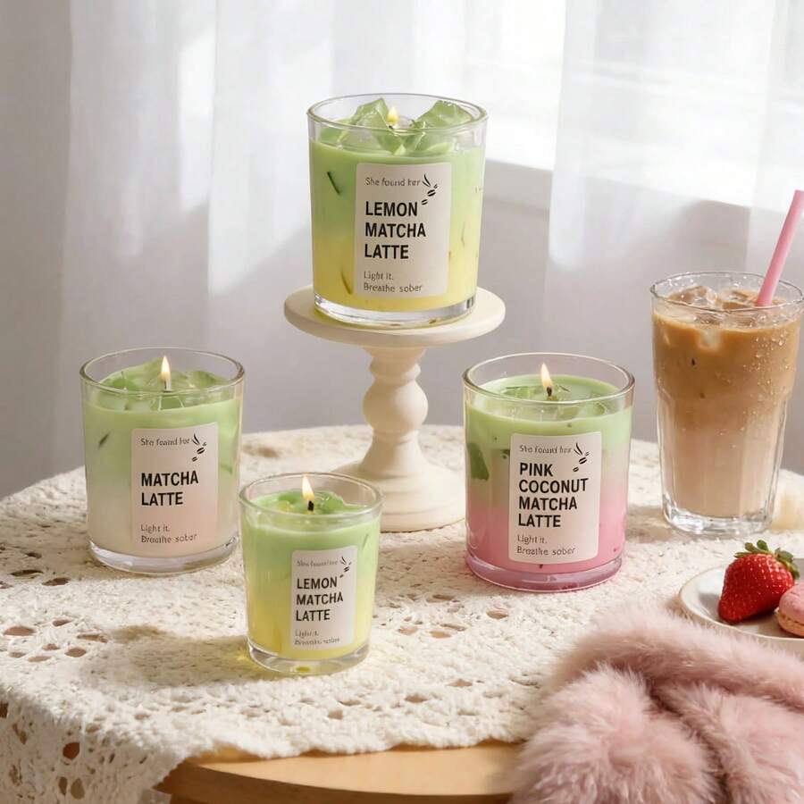 1支6.8厘米迷你欧式抹茶拿铁杯造型无烟香氛蜡烛，营造浪漫氛围，是情人节惊喜、照明、生日礼物的理想之选。适用于浪漫晚餐、时尚家居装饰、摄影道具、派对、情人节、日常使用、婚礼回礼、野餐聚会和节日餐桌装饰。