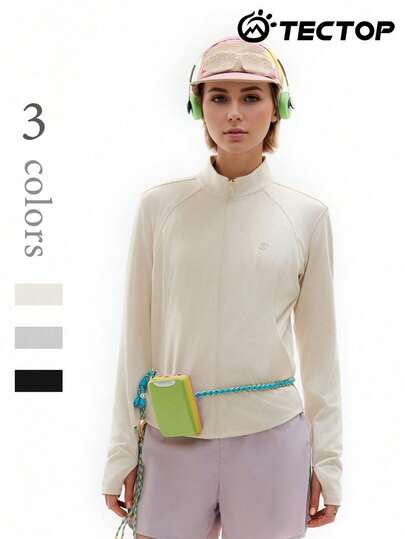 TECTOP Women's Spring/Summer Lightweight Windbreaker Jacket, Zipper Stand Collar, Thumb Holes, Pockets, Suitable For Outdoor Hiking Camping, Cooling Protection Outerwear