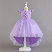 少女拖尾礼服、公主裙、婚礼花童礼服、生日派对选美表演钢琴晚礼服 - 紫色 - 查看 2