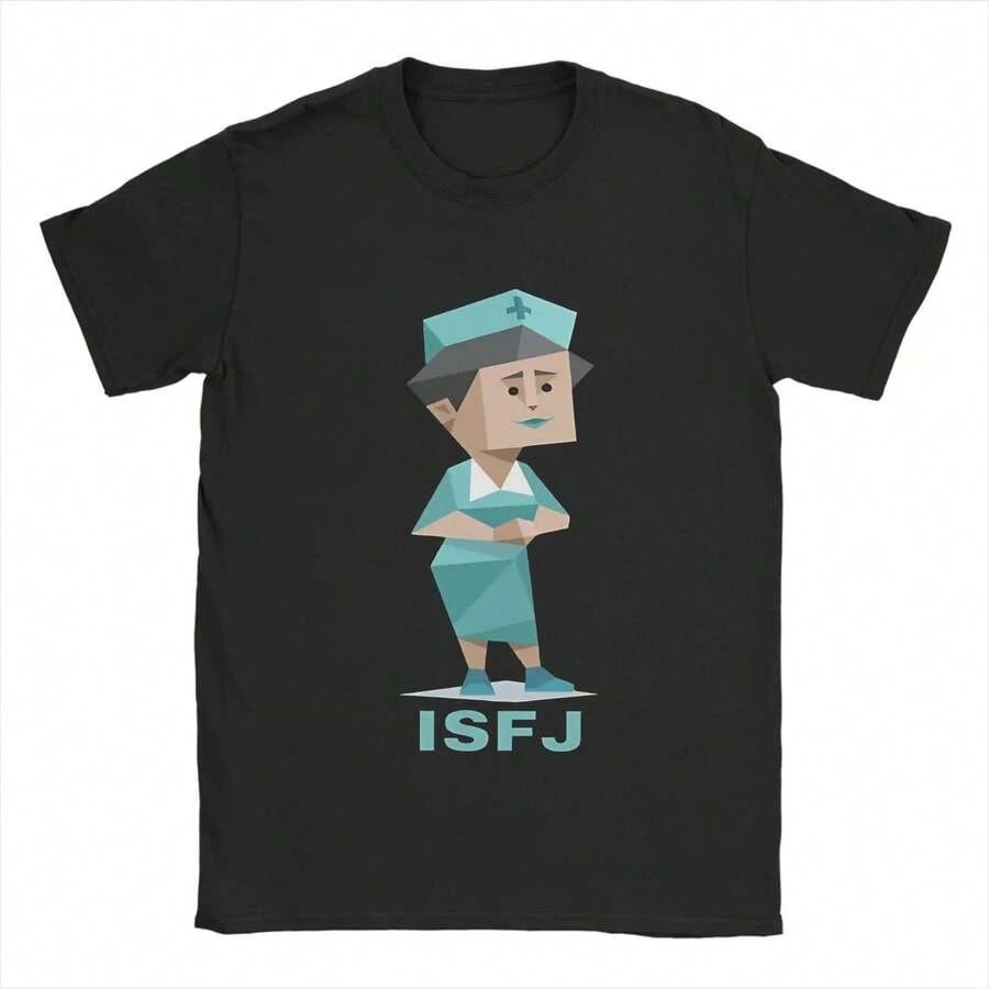 Camisetas para hombres ISFJ MBTI, ropa de algodón puro, camisetas humorísticas de manga corta con cuello redondo, regalo de cumpleaños - Negro - Ver 1