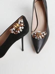 2pcs Multi-Color Leopard Print Crystal Rhinestone Hollow Clip-On Accessories, Princess Style Decor, Suitable For High Heels And Outfits - Multicolor - View 4