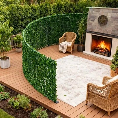 1pc Artificial Rattan Privacy Screen Panel, Durable Plastic Green Fence Suitable For Yard, Balcony, Garden, Backyard Outdoor Decor, Artificial Plant Home Decor, Artificial Plant Gardening