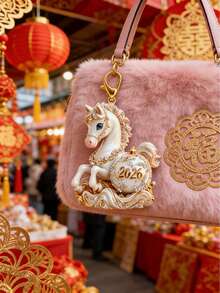 2026 Year Of The Horse Glitter Ornament, Pink & Gold | Premium Shiny Horse Pendant, Mini Horse Design | Multifunctional Keychain, Bag Charm, Car Rearview Mirror Hanger | Chinese New Year Mascot, Year Of The Horse Symbol, Holiday Home Decor | Perfect For Party Favors, Holiday Gifts - Multicolor - View 12