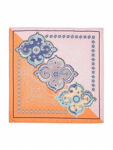 1条简约印花70厘米方形围巾，新款春季女士头巾，多功能腰带、头巾、发带、头巾、时尚领巾 - 彩色 - 查看 3