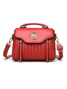 Retro Minimalist Printed Crossbody Bag With Adjustable PU Strap, Flap Closure, New Year - Bronze - View 4