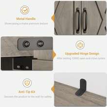 Librería compacta estilo granja de 5 niveles HarmoHaby: estantería vintage de madera con estantes y puertas abiertas, ideal para sala de estar, dormitorio, apartamento o oficina. - puerta de madera - Ver 7