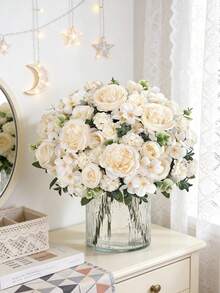 Bộ 80 bông hoa giả gồm hoa hồng, cẩm tú cầu, mẫu đơn, hoa bó hoa cưới, trang trí đám cưới, nguyên liệu làm vòng hoa DIY, tiệc sinh nhật, bình hoa trang trí nhà cửa, sân vườn ngoài trời, trang trí mùa thu, quà tặng năm mới. - trắng - Xem 7