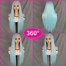 Teal Blue Lace Front Wig For Women - Glueless 13x4 Free Part Pre Plucked Hairline, 28" Long Straight Ice Blue Hair With Natural Middle Part, Light Lake Green Heat Resistant Synthetic Fiber Wigs, For Easy Styling, Perfect For Daily Use & Cosplay - 薄荷藍 - 查看 8