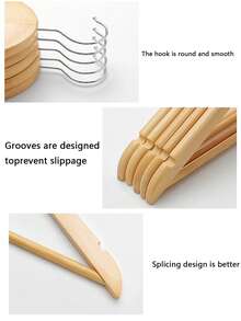 8件套木质衣架，带防滑杆 - 360°旋转挂钩，无缝衬衫西装收纳衣架，适用于酒店、卧室、衣柜 - 卡其色 - 查看 5