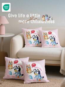 Bluey 1/2/4pcs  Pillow Cover, Soft Decorative Cushion Cover,  Bedding,  And Bingo Pattern Pillowcase, Cartoon Pattern Pillowcase, Includes Pillowcase Only (No Insert), Zipper Closure, Suitable For Sofa, Bedroom, Living Room And Other Home Decor, Soft And Breathable, Skin-Friendly - Baby Pink - View 9