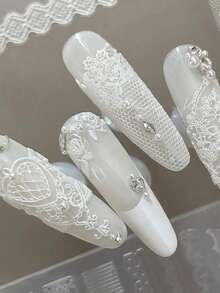 1个超薄蕾丝硅胶美甲模具 5D黑白蕾丝花朵法式格纹玫瑰图案指甲油填充模具 - 杏色 - 查看 5