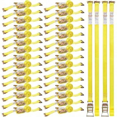 E Track Ratchet Straps (30 - Pack), 2x 15'E - Track Straps 4400 LBS Breaking Strength, Polyester Webbing Spring Fitting Ratchets, Durable Tie - Downs Tires Motorcycles Trailers Loads Yellow