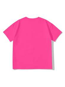 SHEIN X Tom & Jerry Printed Loose Fit Crew Neck Top - Comfortable Casual Cute Style, Suitable For Daily Wear - Hot Pink - View 3