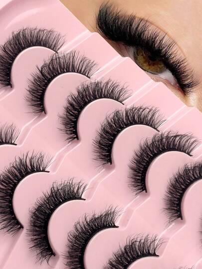 7 Pairs D Curl Eyelashes Fluffy 3D Thick Pointed Strip Lashes Curly Long Spiky Faux Mink Eyelashes Short Fluffy And Slightly Messy With A Refined Makeup Look Dramatic Reusable Fake Eyelashes Suitable For Parties Makeup
