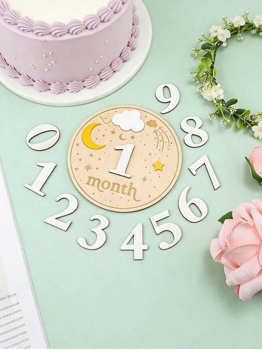 1 Set Double-Sided Baby Monthly Milestone Markers, 1-12 Months Baby Monthly Discs, Hello World Newborn Sign, Wooden Monthly Photo Props Keepsake, Baby Announcement Signs, New Parents Welcome Baby Party Gifts - Wood Color - View 1