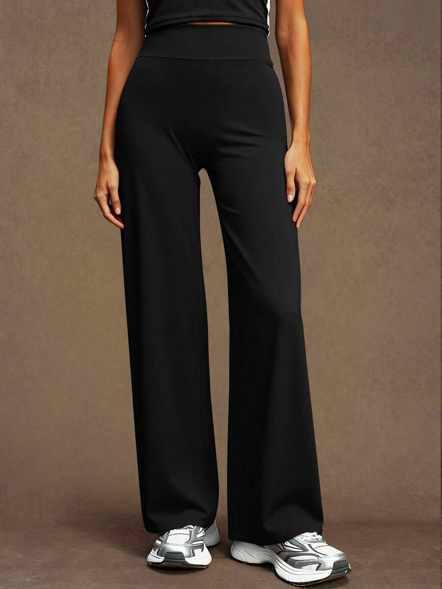 VVX 高腰喇叭瑜伽裤，提臀，弹力宽松喇叭裤腿运动裤，可机洗，女款 - 黑色 - 查看 1