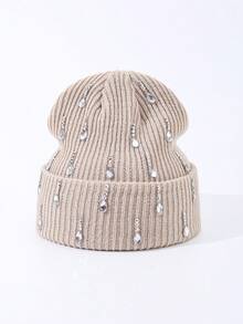 1pc Men's Fashion Handmade Crystal Raindrop Decor Knitted Beanie Hat, Suitable For Autumn/Winter Daily Wear And Keeping Warm - A - View 7