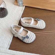 1双 2026新款女童针织格子蝴蝶结软底凉鞋 - 米色 - 查看 6