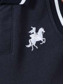 Baby Girls' Summer Preppy Style Versatile Lady Equestrian Embroidery Collar Sleeveless Pleated Dress, Casual Sporty Outdoor Daily Outfit - Royal Blue - View 8