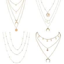 RINHOO FRIENDSHIP 4-6Pcs Multiple Layered Necklaces For Women Choker Necklace With Moon Star Coin Gold Sliver Chain Necklace Jewelry For Women - 4件套多款金項鍊 - 查看 1