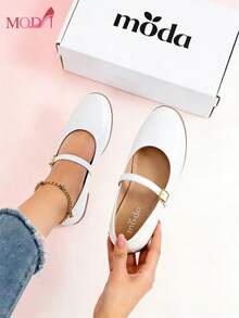MODA Zapatos de mujer blancos con correa en el talón de estilo Mary Jane, de tacón bajo cómodo y puntera cuadrada, zapatos de tacón para graduación, tacones para baile de gala, ideales para verano, Navidad, otoño, Año Nuevo y San Valentín,Zapatos blancos puntiagudos tipo mocasín para mujer, zapatos planos casuales para oficina, zapatos multifuncionales para exteriores, zapatos Mary Jane de lujo, zapatos planos para primavera y verano - Blanco - Ver 13