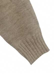 Suéter de punto versátil de cuello alto, diseño de parte delantera corta y parte trasera larga con abertura, estilo casual para otoño/invierno - Caqui 3 - Ver 7