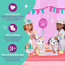 Glitter Girls - Set para Fiesta de Cachorros - Accesorios para cumpleaños de muñecas - Gorro de cumpleaños, Tarta y Velas - Muñecas de 36 centímetros y Peluches - 3 años +,40983945 - Gris Claro - Ver 6