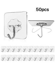 15/25/30/50Pcs Adhesive Heavy Duty Wall Hooks Transparent Reusable Seamless Nail Free Hooks Waterproof And Oilproof,Bathroom Storage,Living Room Accessories,Room Decor,Hooks For Wall,Wall Hanging,Bathroom Kitchen Utility Towel Mug Cups Spatula Can Opener Scissors Hooks - Multicolor - View 11