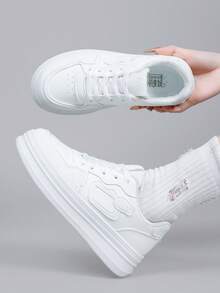 时尚百搭厚底休闲运动鞋，易于搭配的白色休闲鞋，适合所有季节 - 白色 - 查看 4