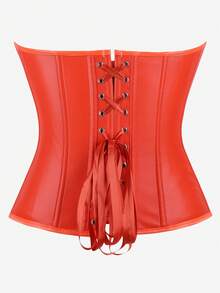 Overbust Corset Bustier With Zipper, Waist Trainer Corset Top For Outerwear Or Layering, Punk Costume Shapewear, Backless Lace-Up Bodysuit For Halloween - Coral Orange - View 3